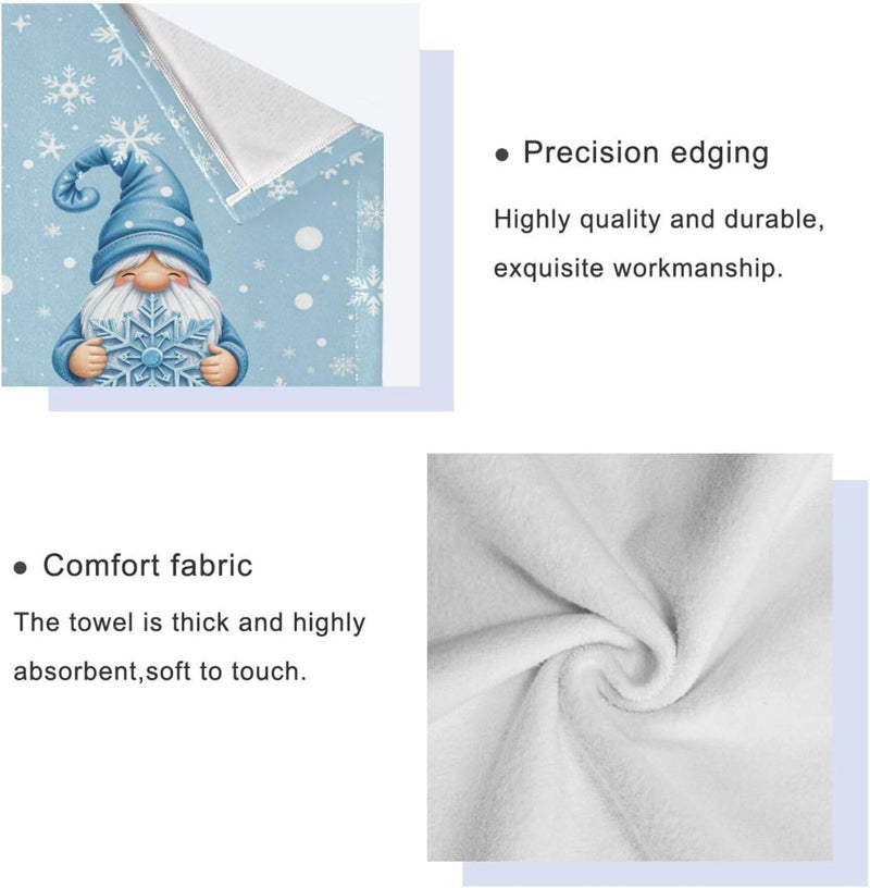Dussdil Blue Winter Gnome Snowflakes Bathroom Towel Set of 3 Pcs Hand Fingertip Towels 1 Bath Towel 1 Hand Towel 1 Washcloth for Home Bathroom Beach Swim Soft Highly Absorbent Multipurpose Decor - Image 3